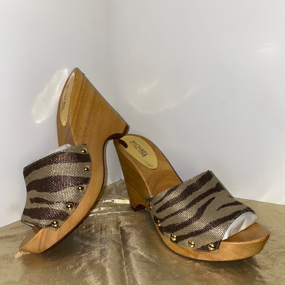 Michael Kors canvas metallic mules